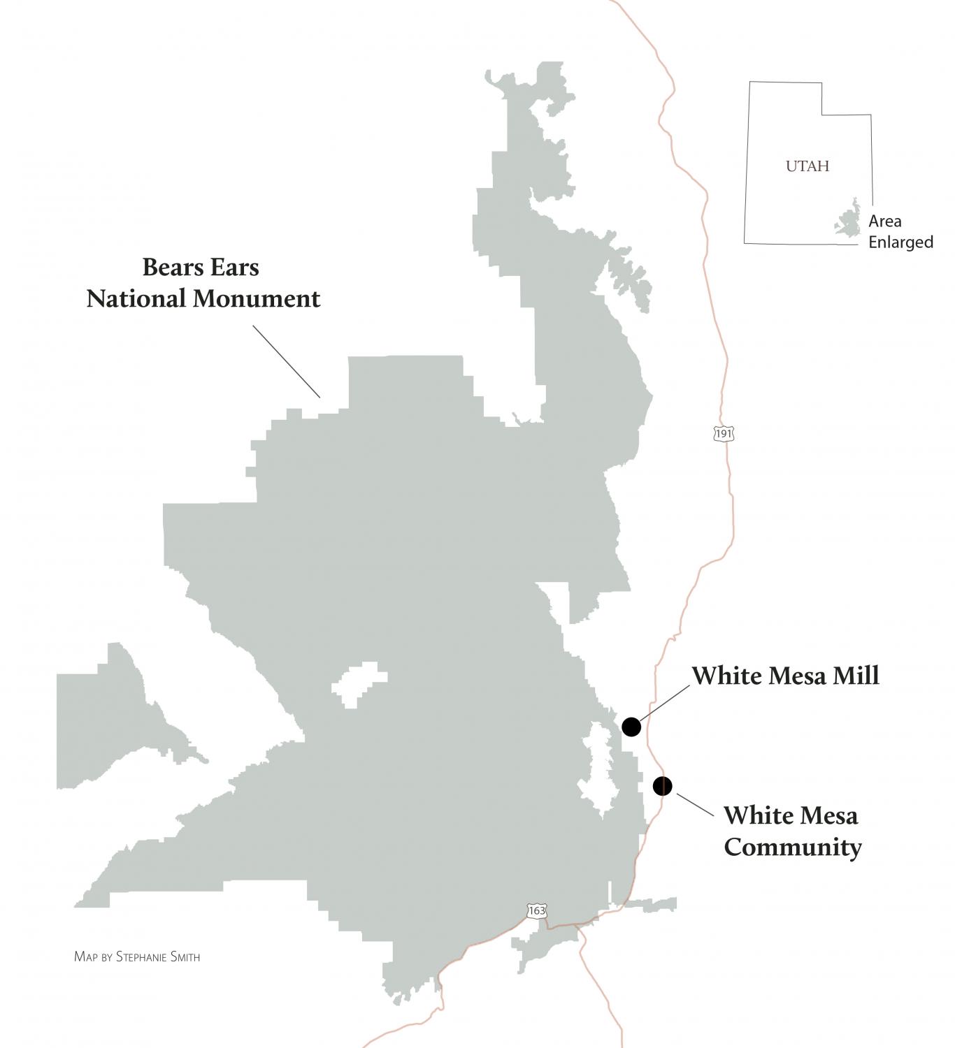 Bears Ears and White Mesa Mill map