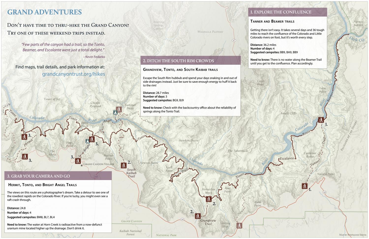 Map of a backcountry hike in the Grand Canyon.
