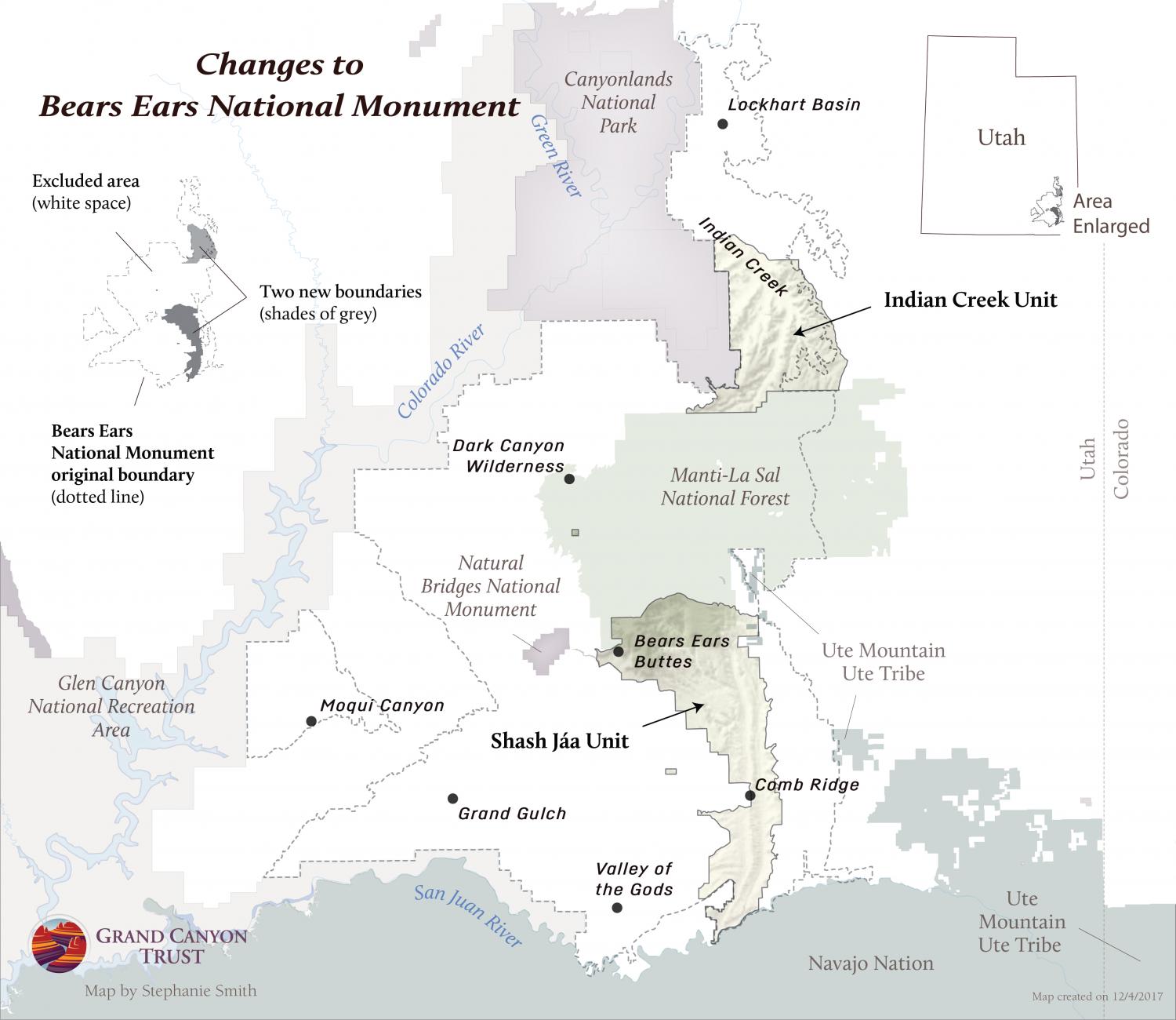 Map of the boundary changes to Bears Ears National Monument.