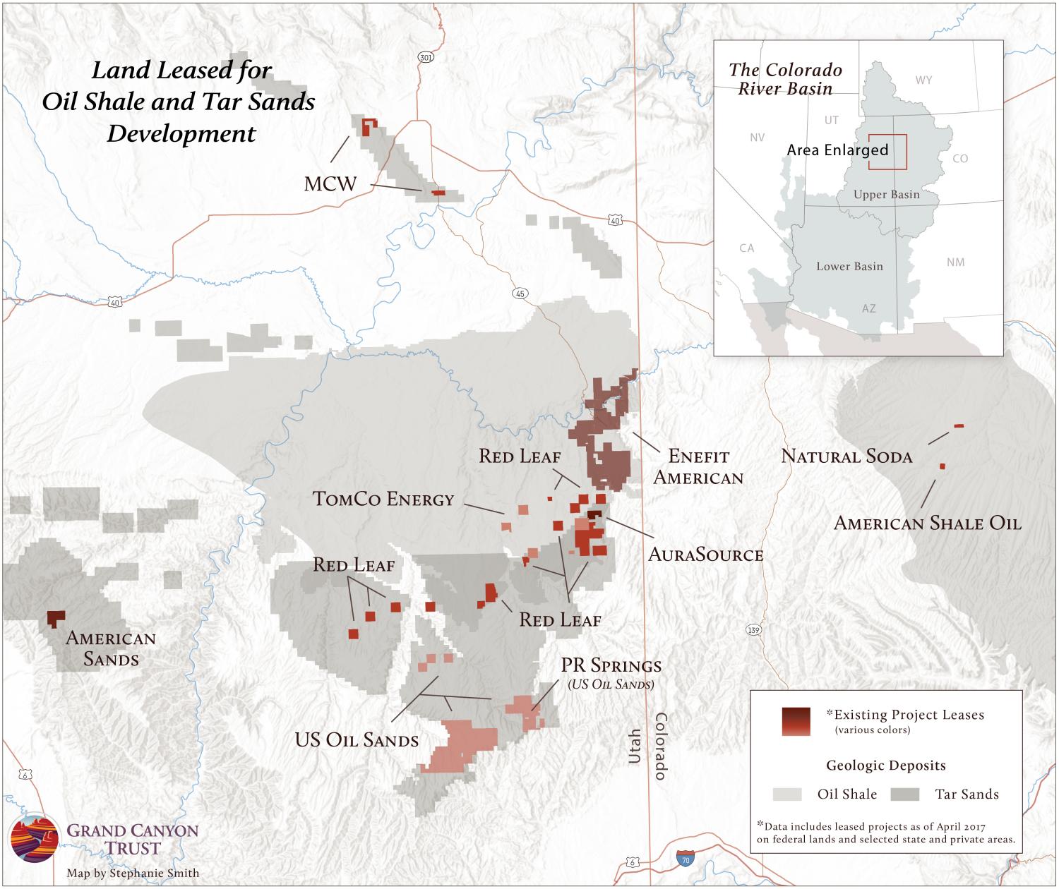 Map of land leased for oil shale and tar sands development
