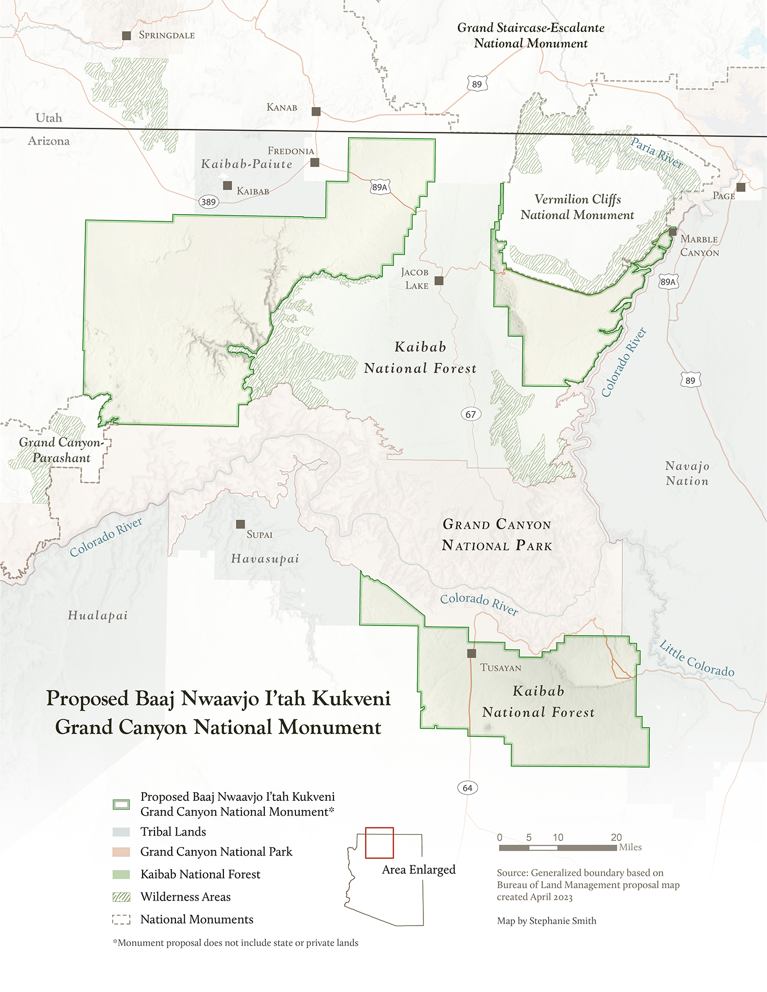 Map of generalized monument boundary without state and private parcels removed