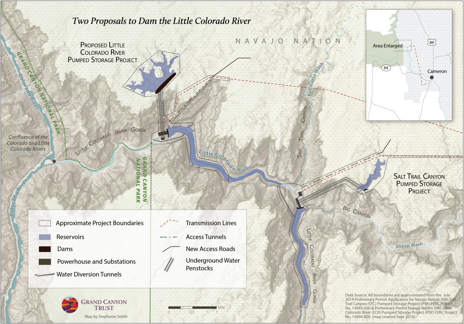 Map of two dams proposed on the Little Colorado River.