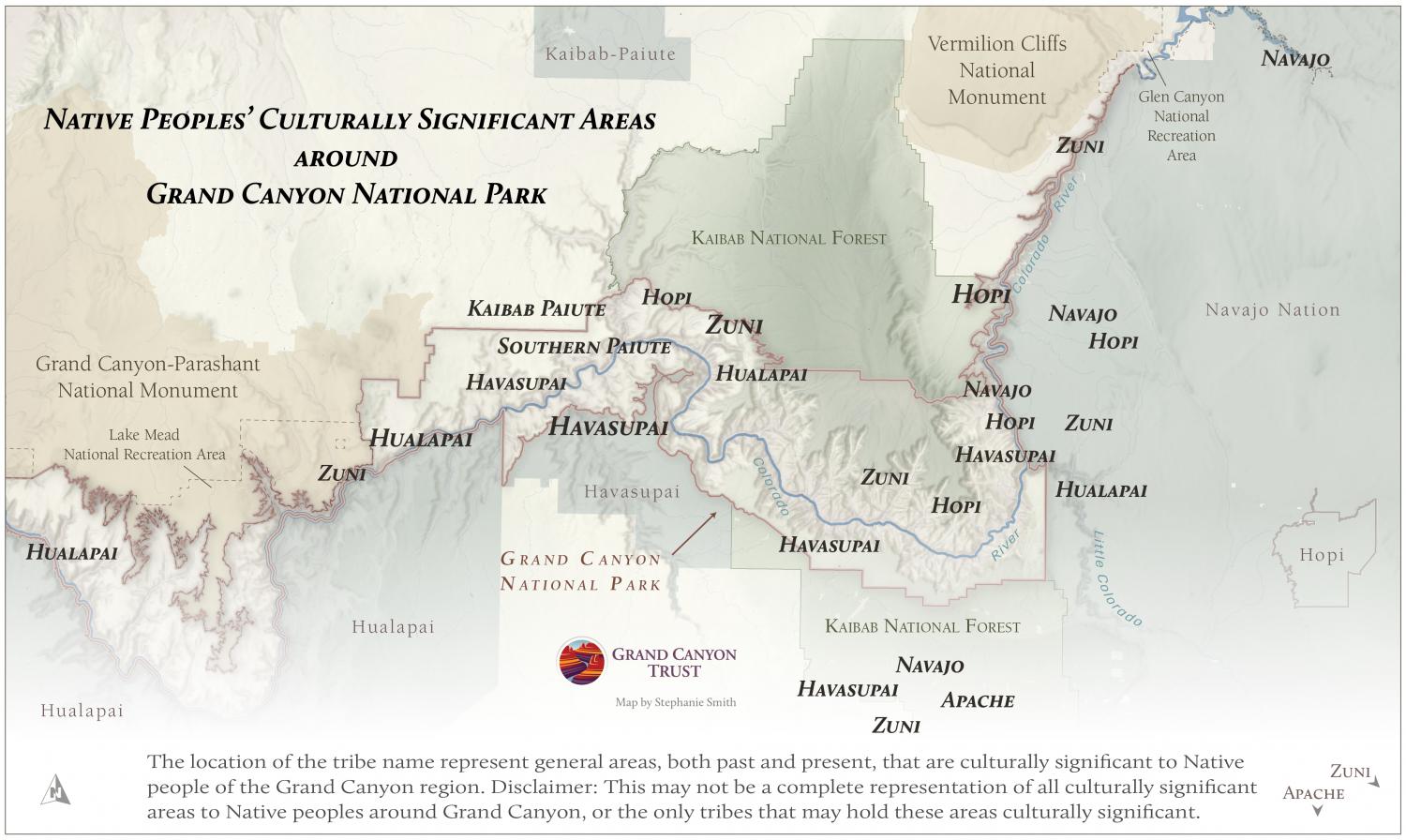 Map of culturally significant areas around the Grand Canyon. Cartography by Stephanie Smith