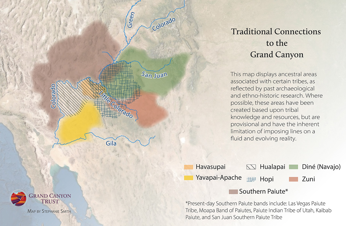 A map showing tribes connections to lands around the Grand Canyon