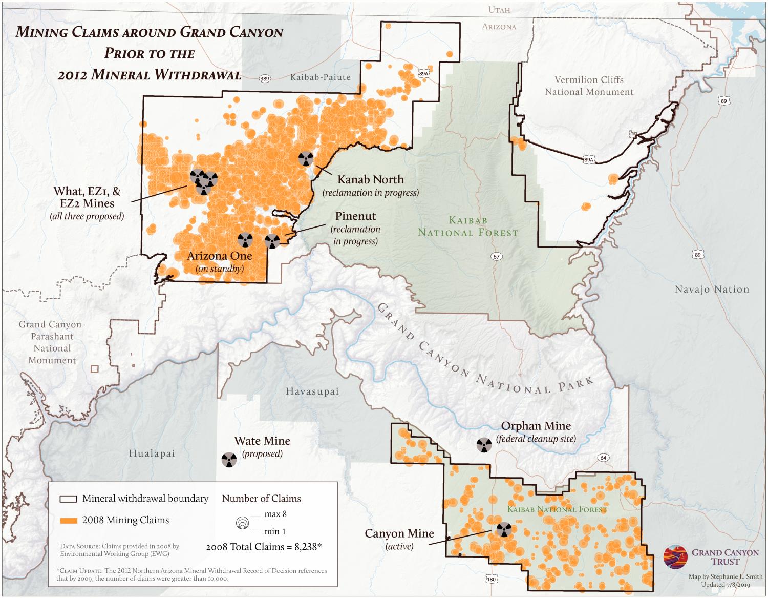 Mining claims around Grand Canyon prior to 2012 mining ban