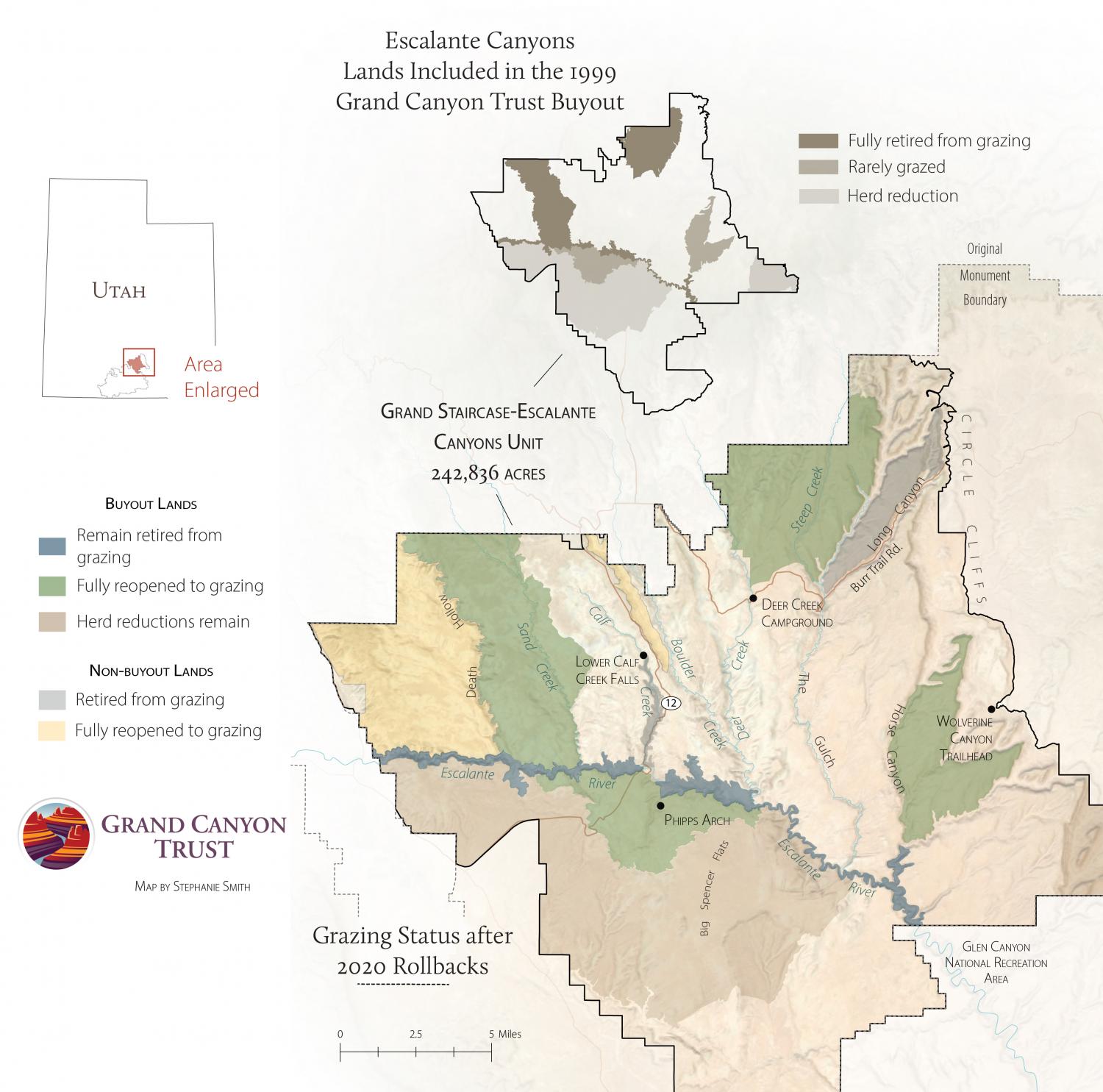 Map of grazing status changes in Grand Staircase-Escalante National Monument in 2020.