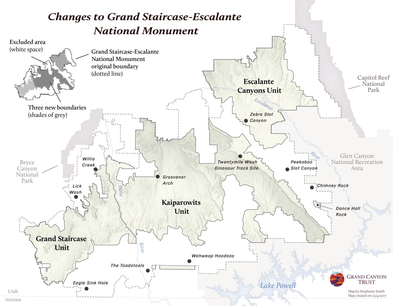 Map of the changes to Grand Staircase-Escalante National Monument