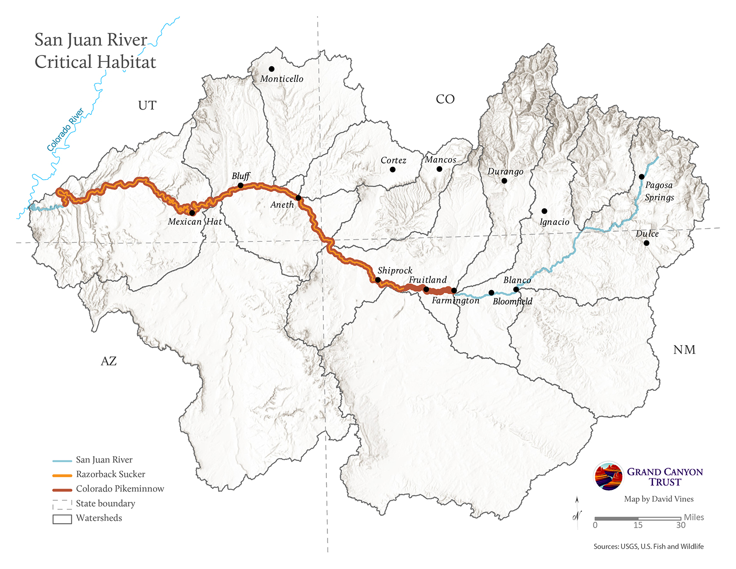 Map of critical fish habitat on the San Juan River