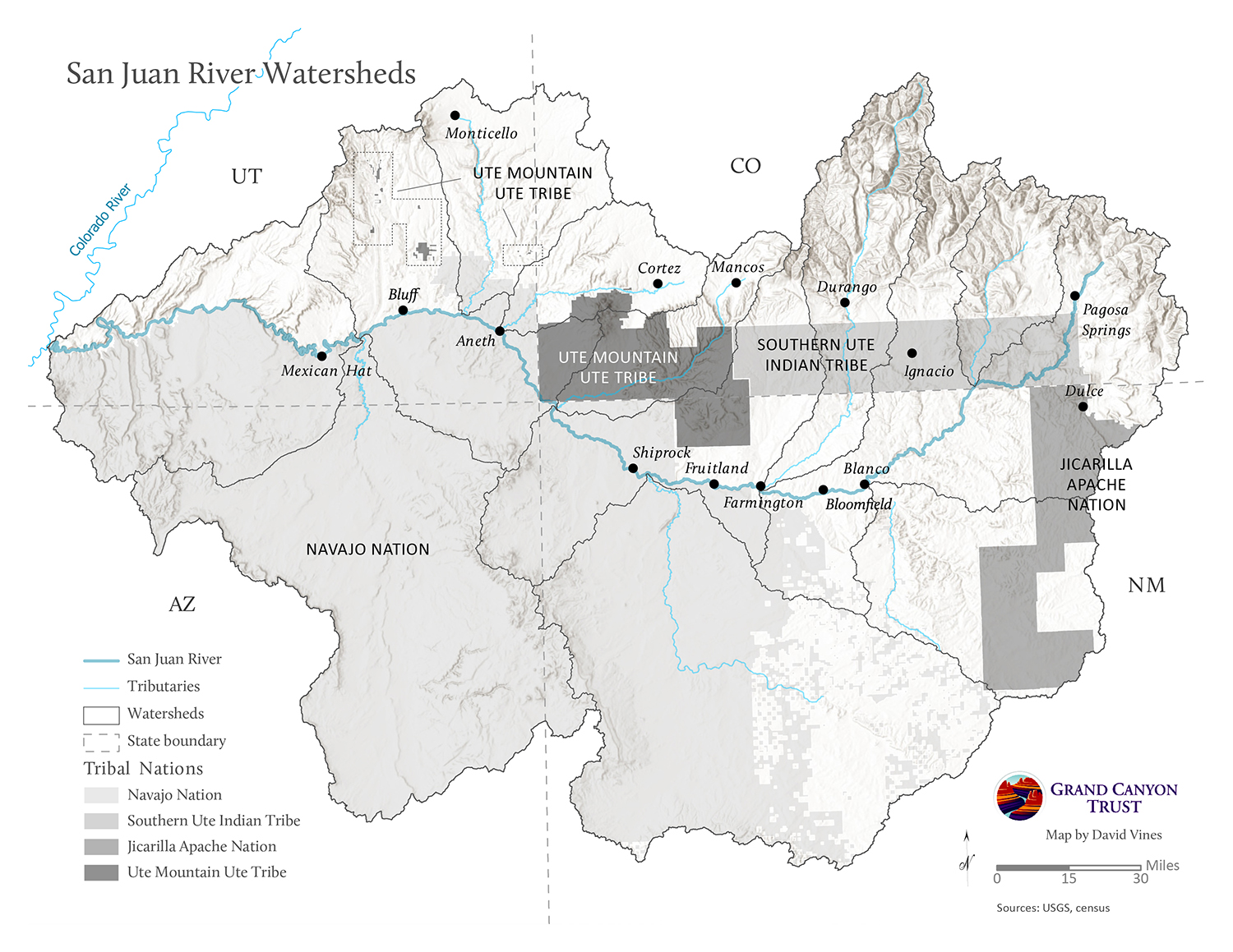 Map of watersheds influencing the San Juan River