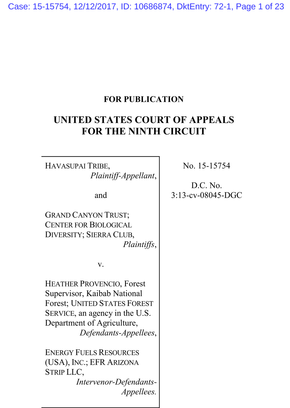 9th Circuit decision Canyon Uranium Mine