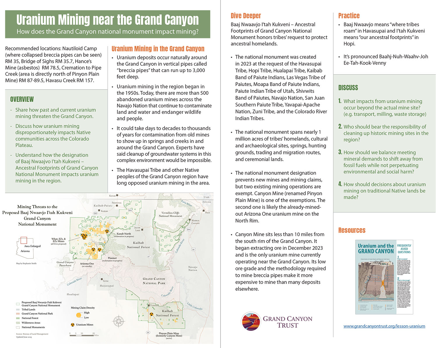 2-page lesson plan about uranium mining in the Grand Canyon