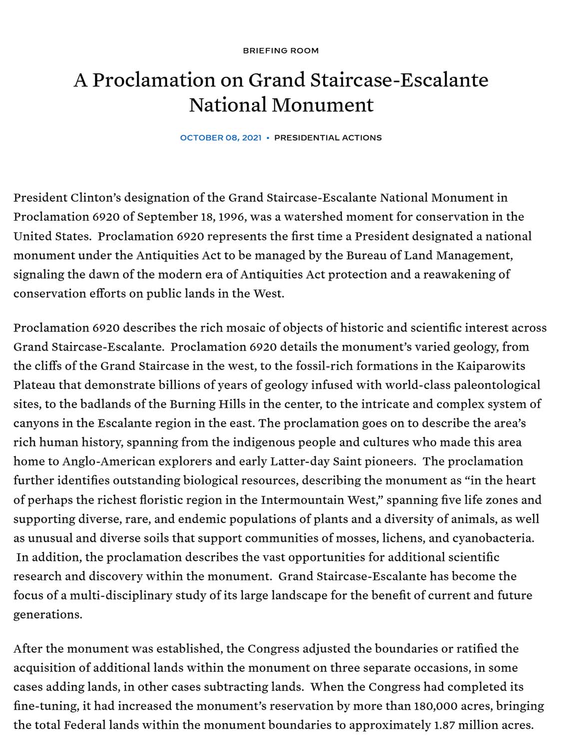 President Biden restores Grand Staircase-Escalante National Monument