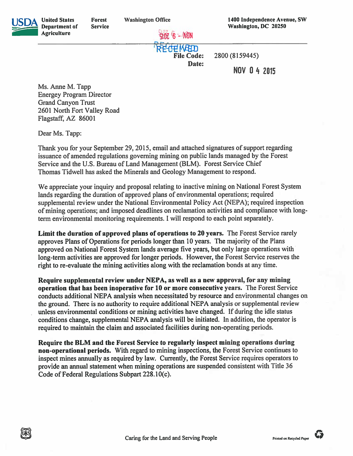 USFS denial letter USFS denial letter