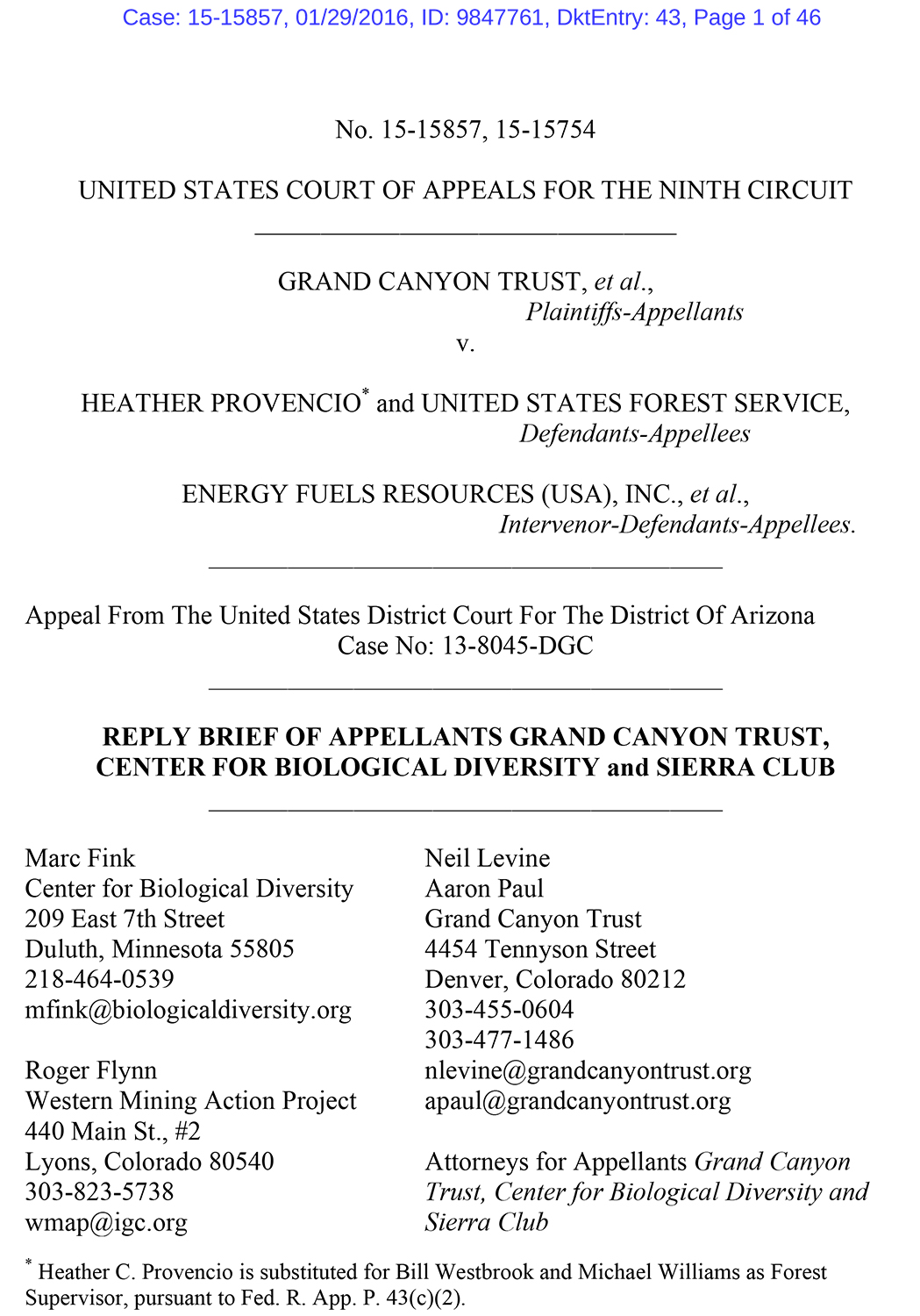 Reply brief Canyon Uranium Mine appeal