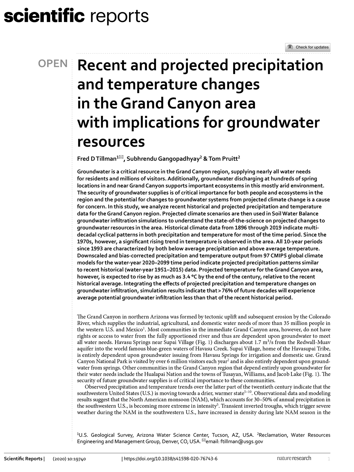 Tillman et al. predicted precipitation in Grand Canyon