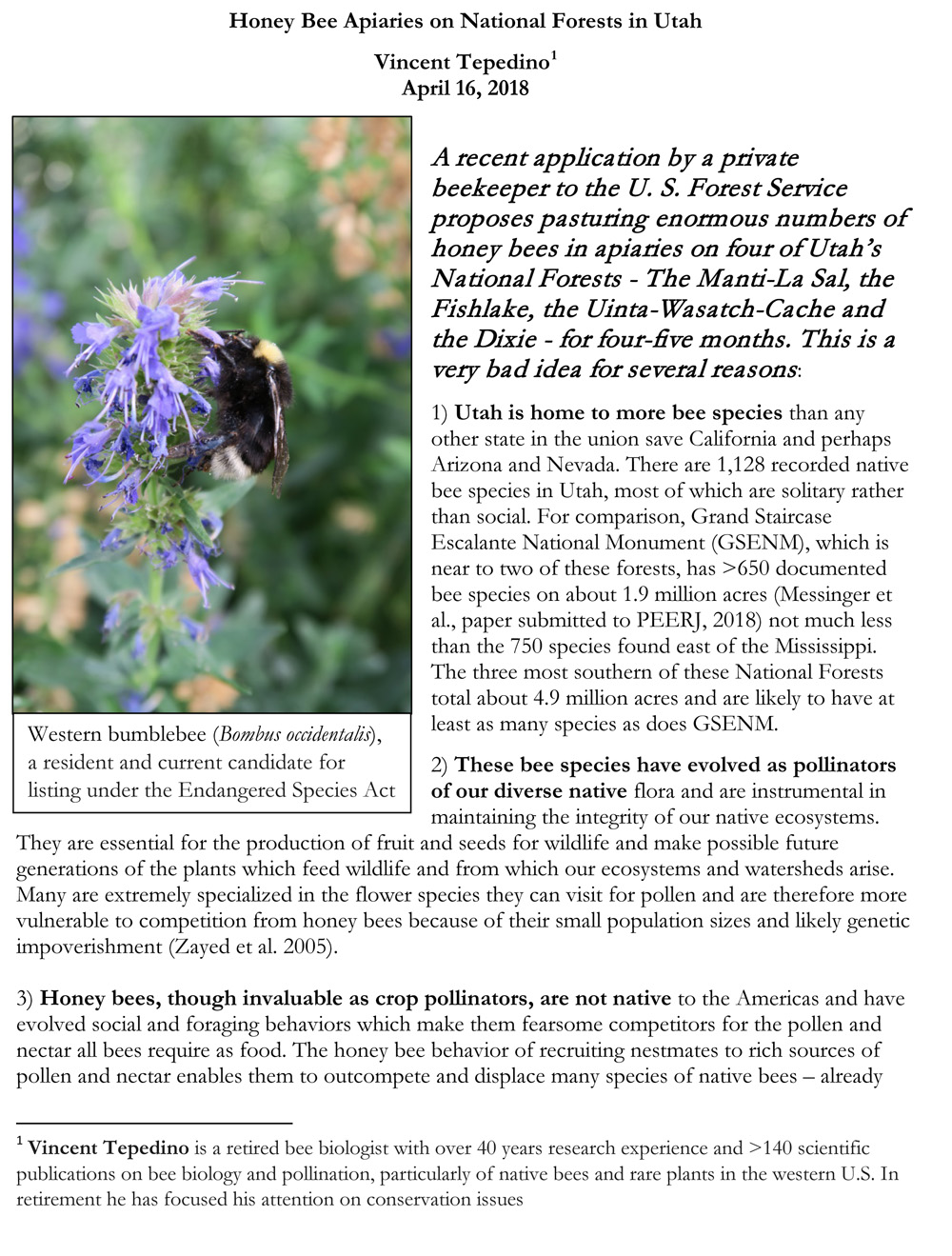 Honey Bee Apiaries on National Forests in Utah by Vincent Tepedino