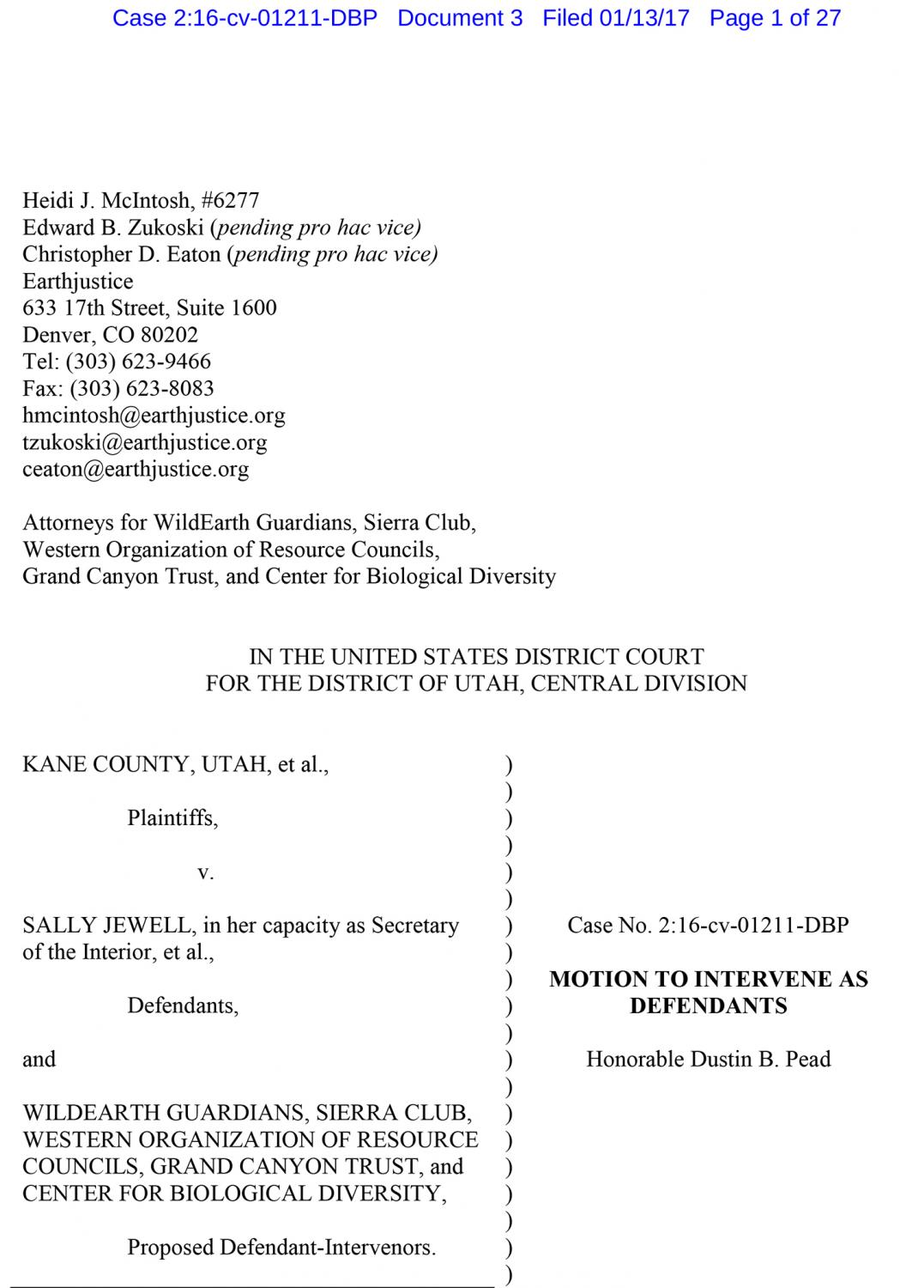 Kane County Coal Leasing Intervention Motion