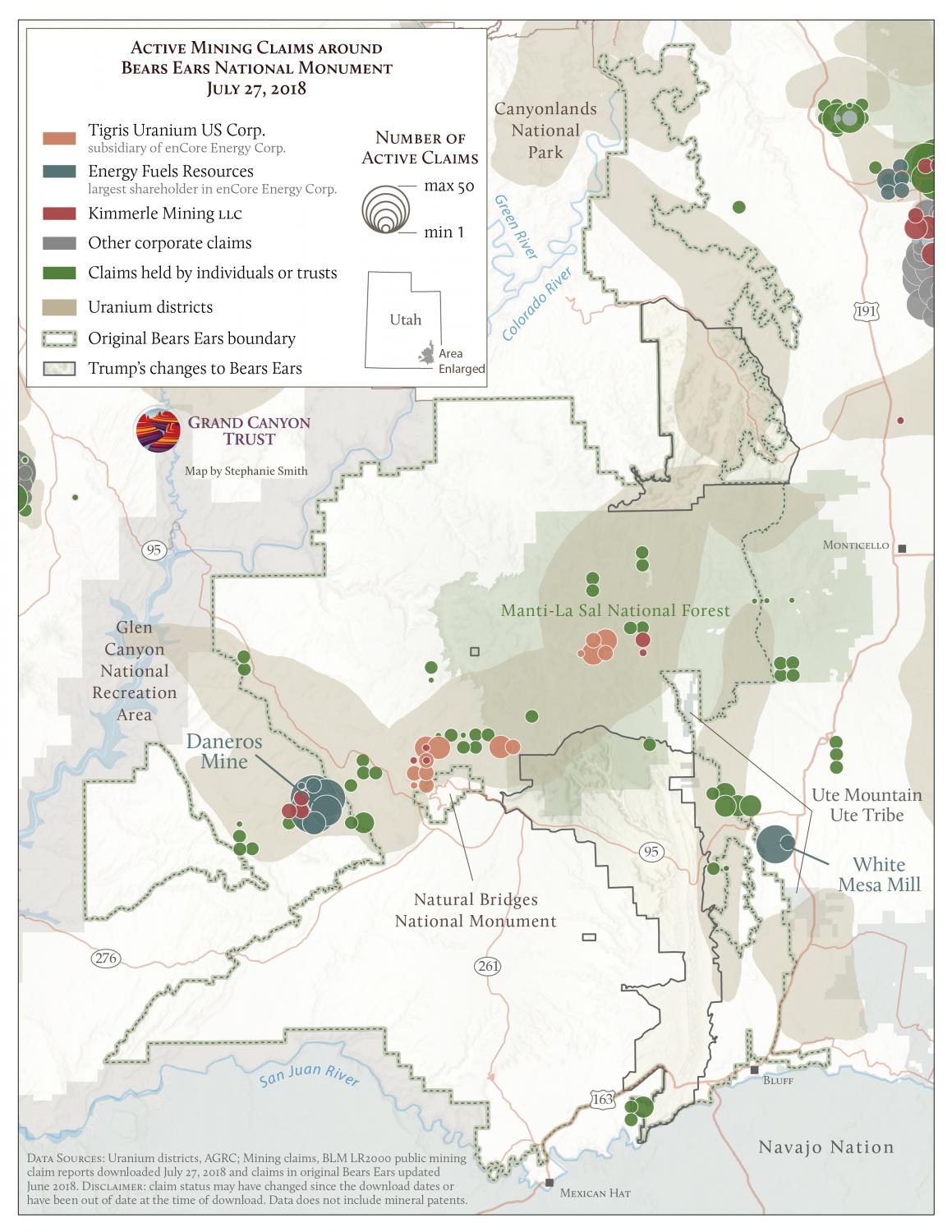 Active mining claims around bears ears