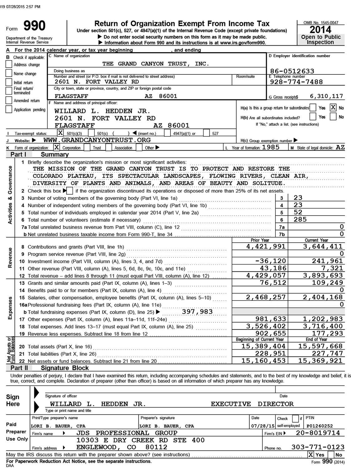View the Trust's 990 tax form