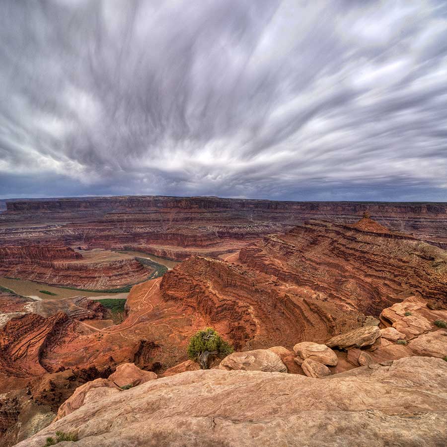 View from Dead Horse Point State Park, of Colorado River below cliffs