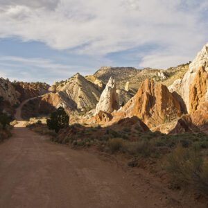 White and orange rock formations that form the Cockscomb, visible from the Cottonwood Narrows