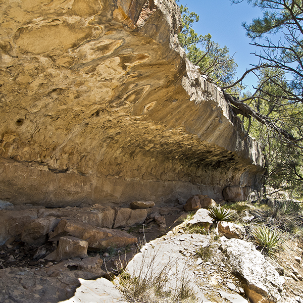 An overhanging ledge of rock