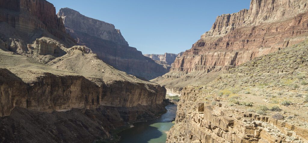 A view of the Colorado River looking upstream toward Marble Canyon