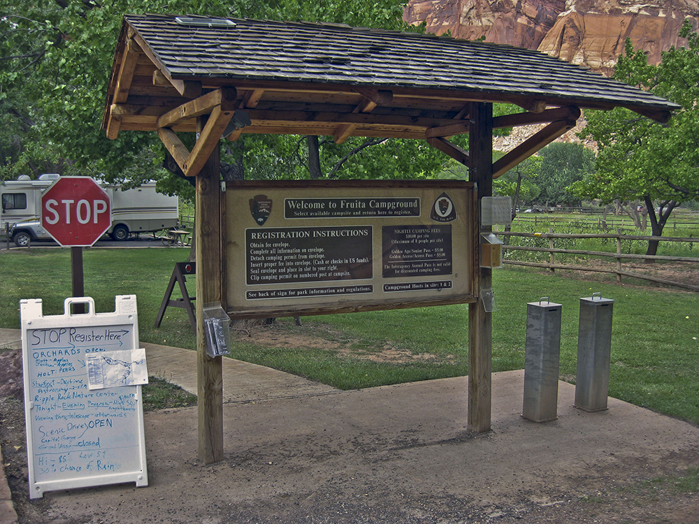 Brown campground kiosk