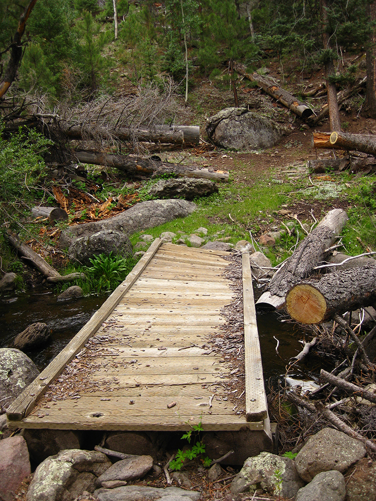 A wooden bridge across a creek