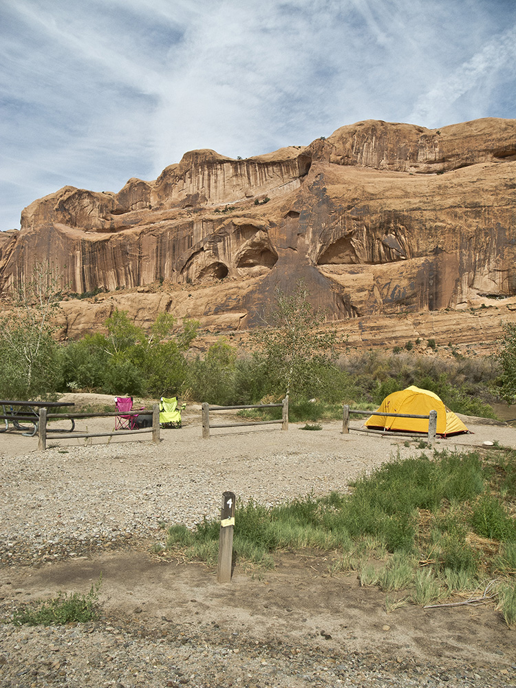 A yellow tent in a campsite at Kings Bottom Campground