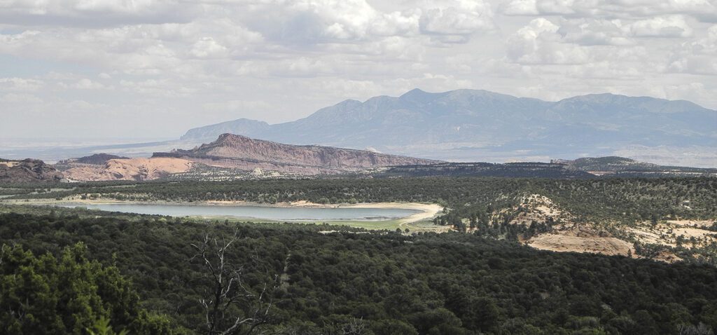 Lower Bowns Reservoir with mountain in the distance
