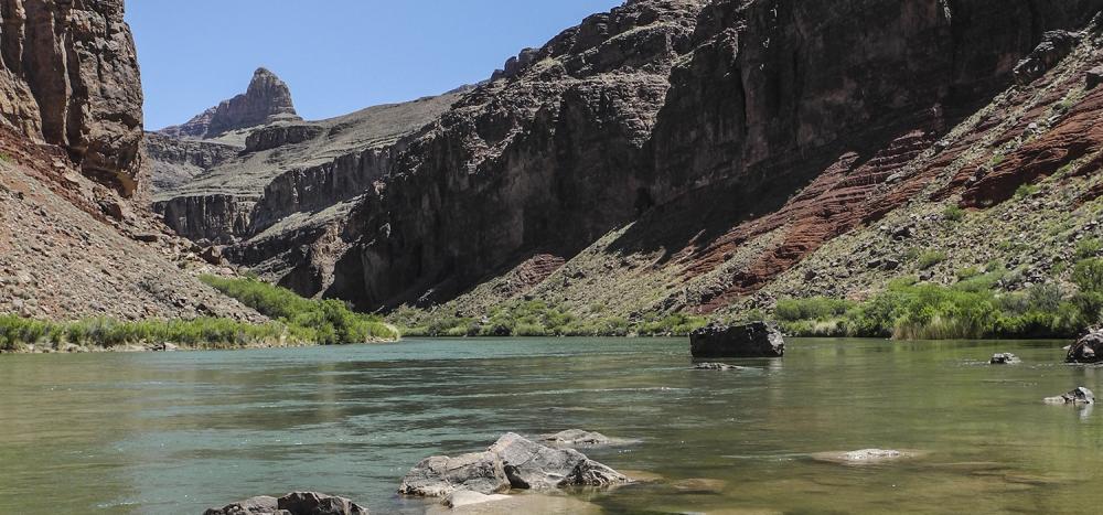 A view of the Colorado River at the bottom of the trail