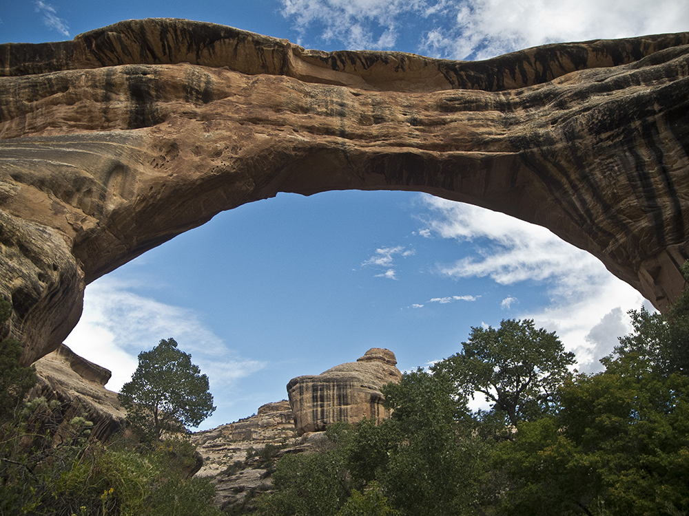 The view of a stone bridge from underneath
