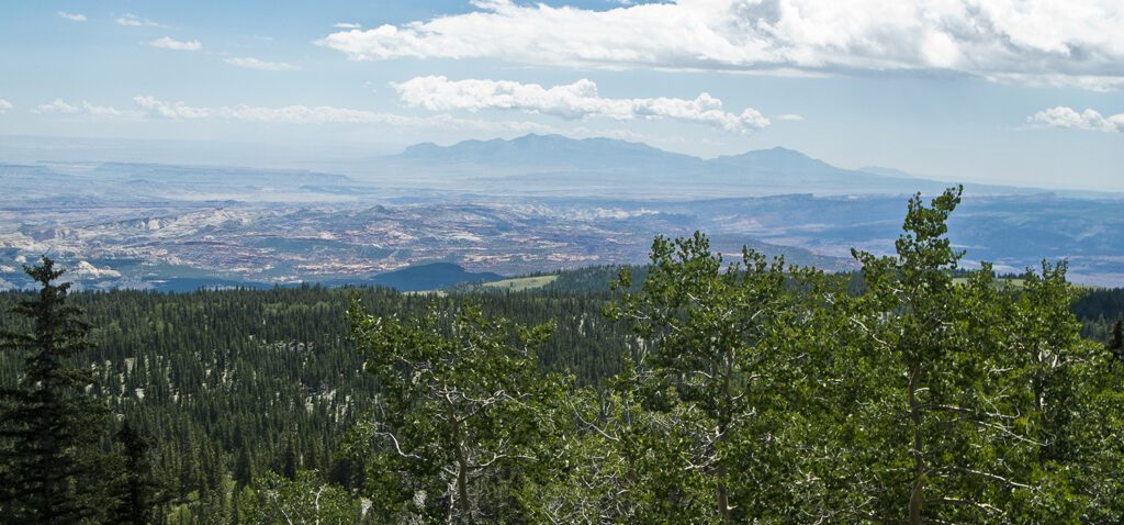 A view of the Henry Mountains far in the distance