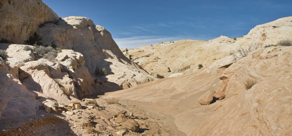 Rolling sandstone domes at the exit of the canyon