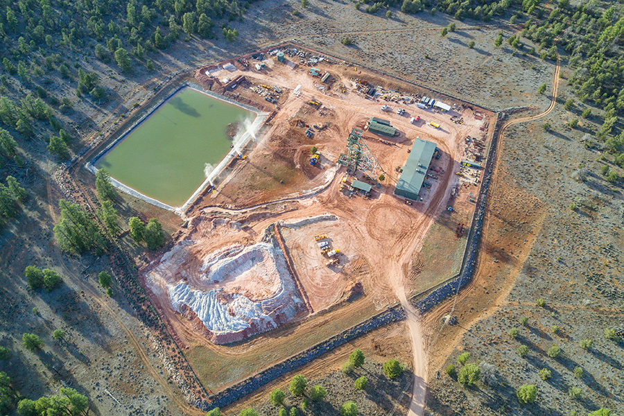 Aerial view of the Canyon uranium mine, surrounded by pine trees