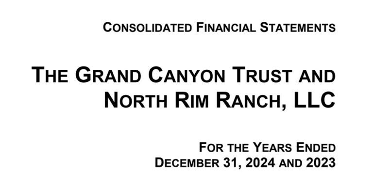 Title page of financial statements for The Grand Canyon Trust and North Rim Ranch, LLC, for the years ended December 31, 2024 and 2023.