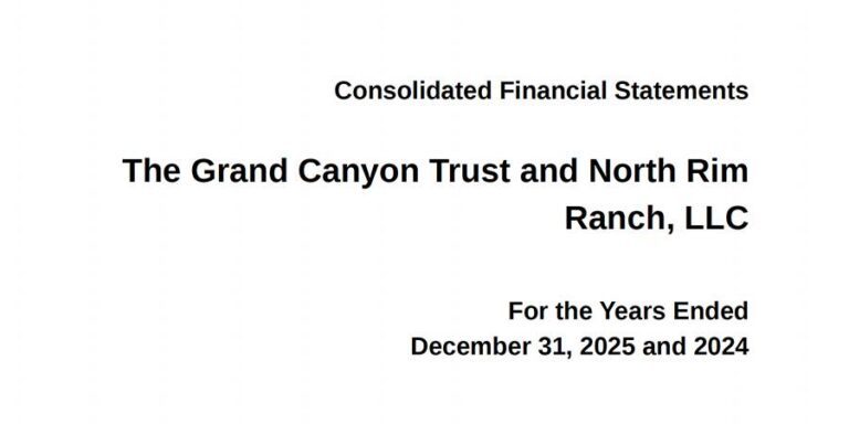 Cover page of consolidated financial statements for The Grand Canyon Trust and North Rim Ranch, LLC, for years ending December 31, 2025 and 2024.
