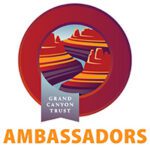 Grand Canyon Trust volunteer logo featuring a canyon illustration inside a red circle with the word “AMBASSADORS” below.