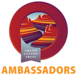 Grand Canyon Trust volunteer ambassadors logo featuring red rock canyon formations within a circular border.